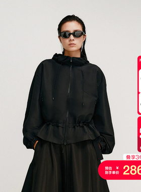 vq区绫致Vero Moda外套秋冬新款抽绳宽松连帽纯色百搭短外套