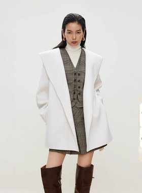 绫致ONLY秋季新款双面呢大兜帽设计含绵羊毛呢子大衣女