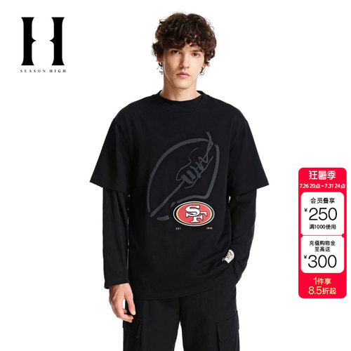 绫致SEASONHIGH NFL联名秋男T恤短袖圆领刺绣胶印上衣男