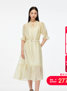 vq区绫致Vero Moda连衣裙夏含莱赛尔腰带花边领真两件长裙