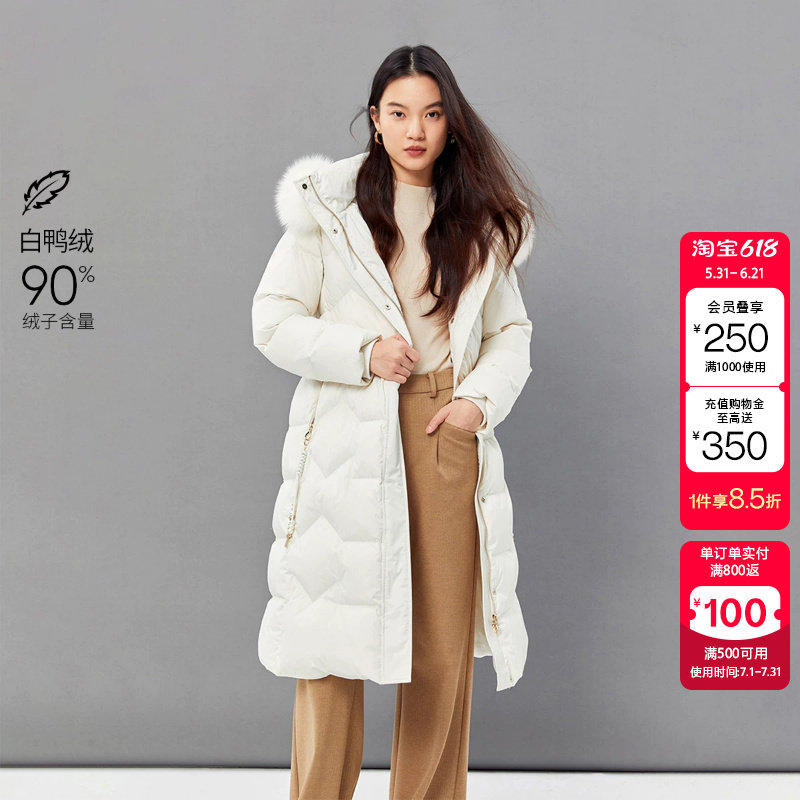 t区绫致VeroModa羽绒服女秋冬气质女人纯色狐狸毛白鸭绒