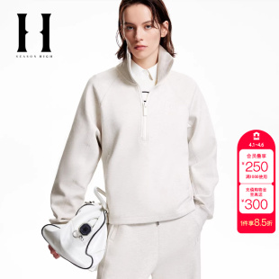 新款 绫致SEASON HIGH女装 秋季 出街百搭立领半拉链卫衣 时尚