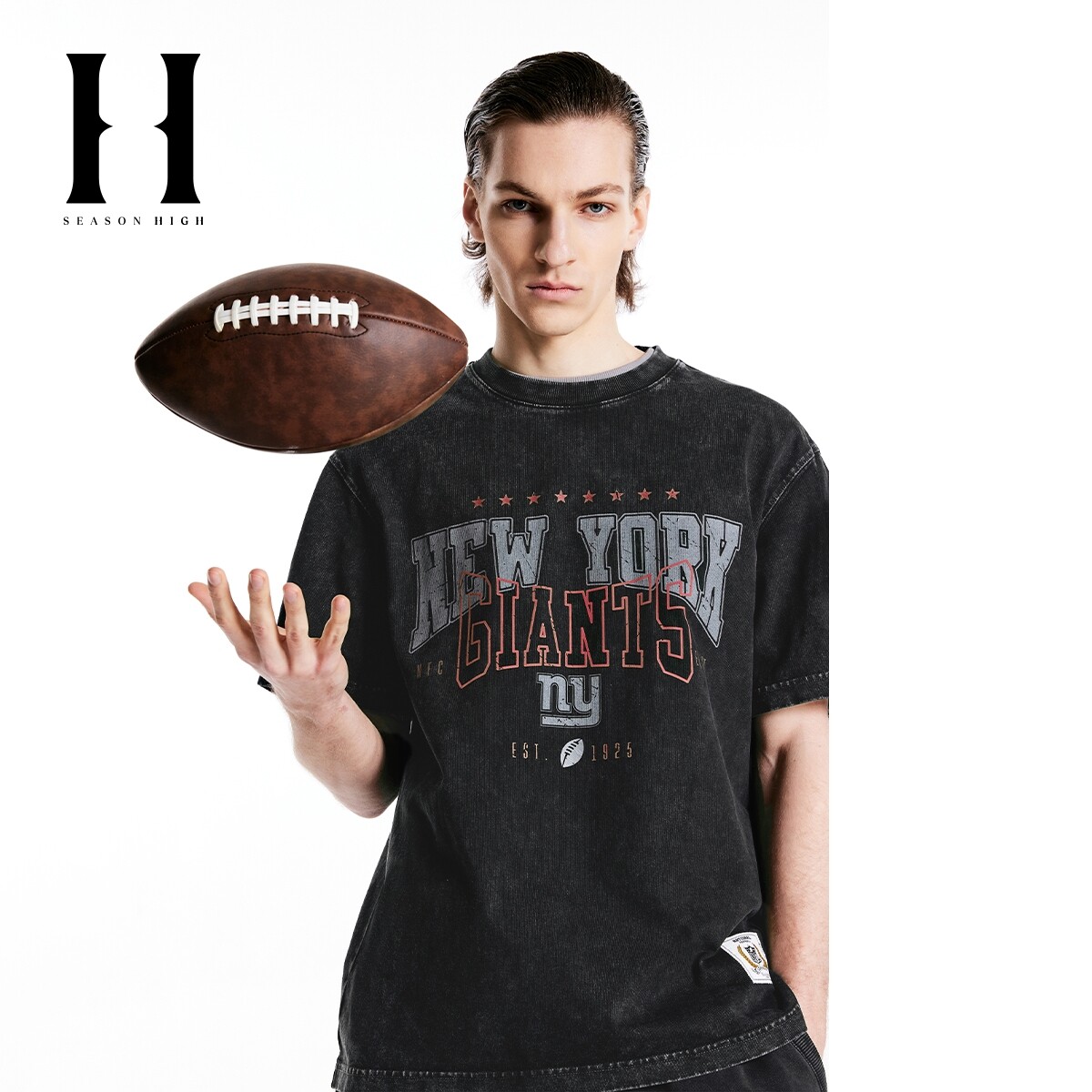 [NFL联名]绫致SEASON HIGH夏季短袖男宽松纽约巨人队做旧水洗图片