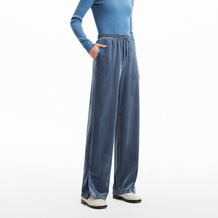 t区绫致Vero Moda裤25春夏松紧高腰直筒丝绒黑色长裤女时尚百搭