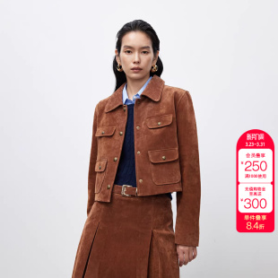 皮衣外套女 复古干练纯色直筒正肩短款 绫致ONLY秋季 新款