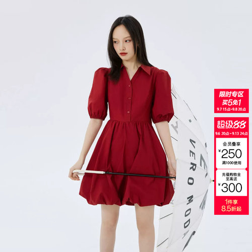 公主裙时尚纯棉泡泡袖高光连衣裙