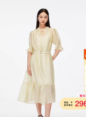 vq区绫致Vero Moda连衣裙夏含莱赛尔腰带花边领真两件长裙