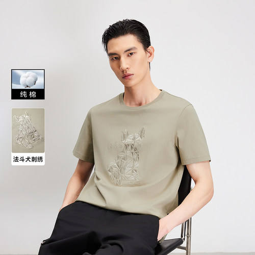 jq区绫致杰克琼斯男T恤春季简约时尚刺绣纯棉圆领短袖常规上衣