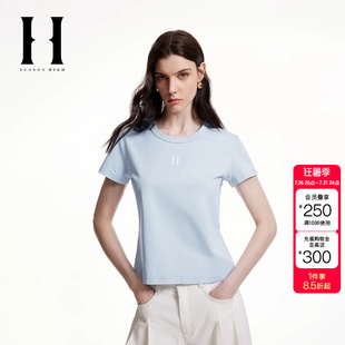 绫致SEASON HIGH时尚百搭圆领领型合身版型胸前图案短袖T恤