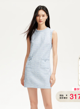 vq区绫致Vero Moda连衣裙春夏款无袖小香风亮丝编织直筒裙