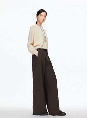 vq区绫致Vero Moda休闲裤25秋冬立体捏褶感腰带百搭垂坠阔腿裤