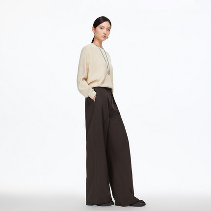v区绫致Vero Moda休闲裤25秋冬立体捏褶感腰带百搭垂坠阔腿裤