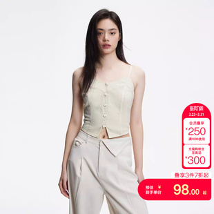 女时尚 tq区绫致ONLY春夏休闲显瘦新中式 雪纺衫 无袖 V领短款