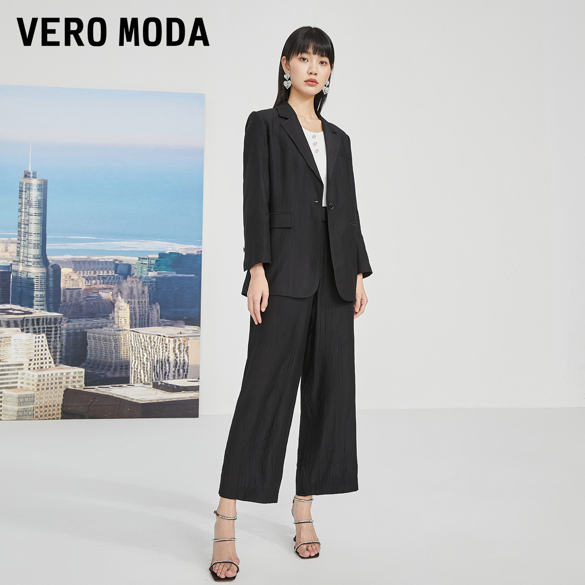 g区绫致Vero Moda2024春夏新款优雅通勤简约一粒扣西装长裤子