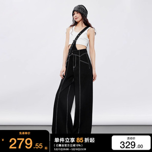 新 绫致ONLY2024夏季 新款 女 时尚 百搭高腰阔腿显瘦背带牛仔裤