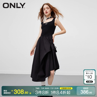 o区绫致ONLY吊带茶歇裙礼服不规则小黑裙收腰方领显瘦连衣裙女