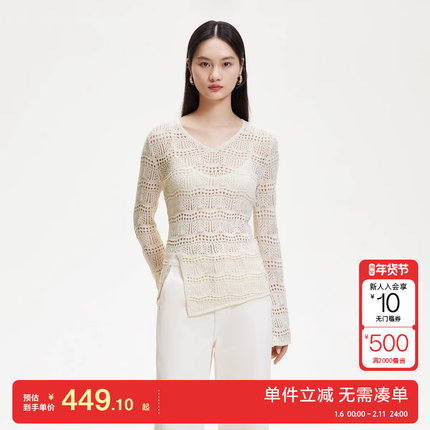 绫致Vero Moda针织衫2026春季新款波纹镂空V领法式简约修身