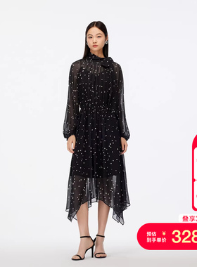 vq区绫致Vero Moda连衣裙25秋冬新波点印花吊带内衬真两件灵动