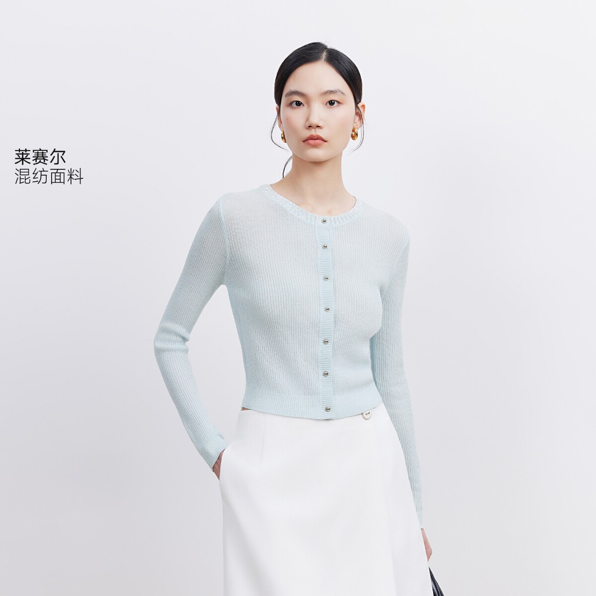 绫致Vero Moda针织衫女2026夏季含莱赛尔金属扣子螺纹圆领