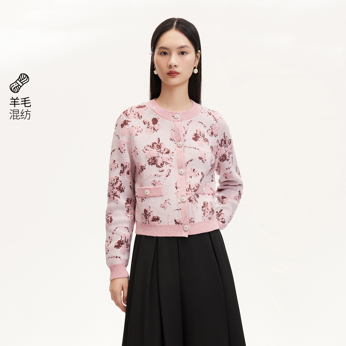 t区绫致Vero Moda针织衫女24冬亮片钩花亮丝钻扣针织开衫,女装/女士精品,毛针织衫,淘宝优惠券,粉丝福利购,淘宝优惠卷