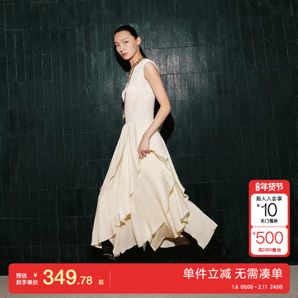 绫致Vero Moda连衣裙2025秋冬新款圆领无袖针织拼接层叠裙摆