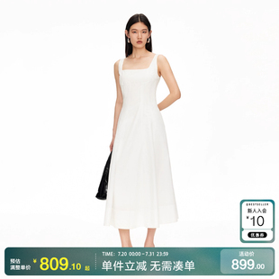 绫致Vero 含棉方领纯色插兜设计长裙 Moda连衣裙2025夏季 新款