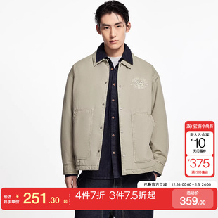 tq区绫致杰克琼斯2024秋冬胸前刺绣图案宽松翻领按扣棉服男