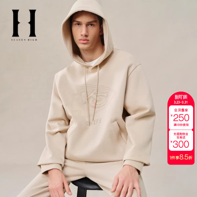 绫致SEASONHIGH秋NFL联名宽松基础舒适百搭刺绣连帽卫衣男