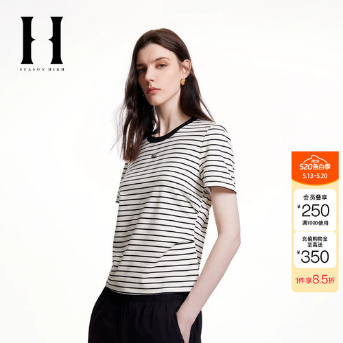 绫致SEASON HIGH时尚潮流常规圆领胸前字母上衣短袖T恤女装