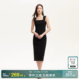 绫致Vero 吊带小黑裙优雅气质通勤 Moda连衣裙女25春新款 方领修身