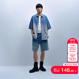 tq区绫致杰克琼斯秋冬宽松翻领领口衣身渐变设计舒适衬衫 男 短袖