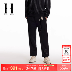 j區綾致SEASONHIGH秋冬男休閑褲 腳刺繡臀兜純棉潮長褲 男褲 松緊褲
