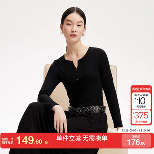 上衣 修身 绫致Vero ModaT恤25秋冬心形纽扣休闲舒适通勤V领长袖