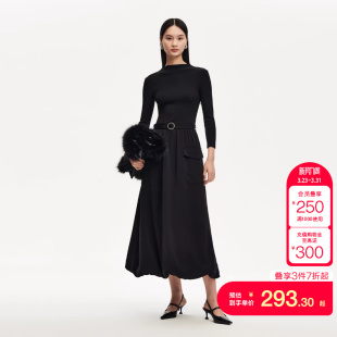 tq区绫致Couture Made连衣裙女秋冬针织拼接纯色显瘦小黑裙时尚