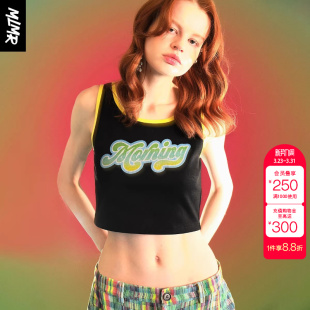 MLMR秋冬字母印花撞色修身 背心吊带上衣内搭U领露脐酷潮 短款