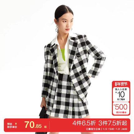 t区绫致Vero Moda西服秋冬新可爱少女格纹图案长袖外套女