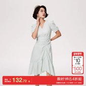 绫致ONLY2025夏季 潮 连衣裙女时尚 淑女不规则V领短款 泡泡袖