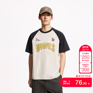 tq区绫致杰克琼斯夏休闲撞色胶印纯棉宽松圆领短袖 上衣男