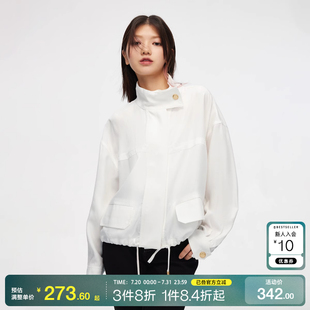 简约落肩袖 o区绫致ONLY2025春夏新时尚 宽松纯色立领外套女潮
