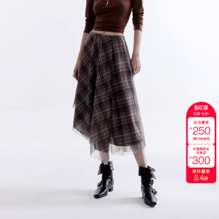 半身裙女 英伦复古格纹印花A字中长款 绫致ONLY夏季 新款