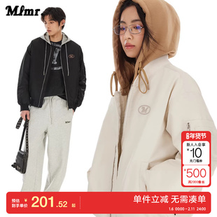 绫致MLMR宽松棒球领轻盈可拆卸连抽绳帽羽绒服外套男女同款