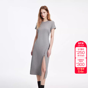 口长裙连衣裙女 腰身捏褶开叉卷边袖 绫致ONLY2026春季 新款