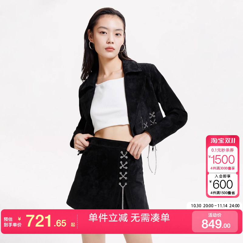 绫致Vero Moda皮衣女秋冬休闲百搭时尚复古廓形皮革套装