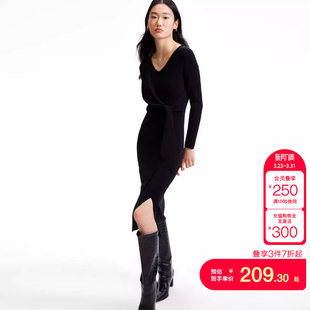 中长裙女时尚 tq区绫致Couture Made连衣裙秋冬优雅V领针织修身