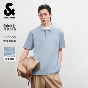 jq区绫致杰克琼斯春胸前图案刺绣商务休闲百搭尖领短袖POLO衫男款