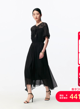vq区绫致Vero Moda连衣裙2026夏季系带蕾丝拼接不规则收腰A字裙