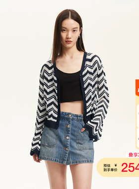 vq区绫致Vero Moda针织衫春夏镂空V领短款上衣可爱甜美