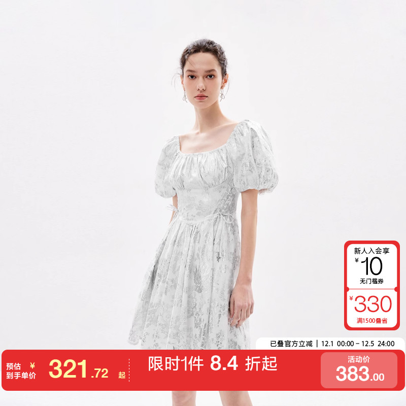 方领连衣ONLY碎花公主风公主裙