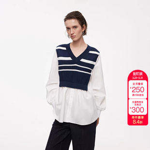 衬衫 假两件宽松针织V领舒适长袖 女 新款 绫致ONLY2026春季