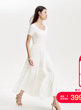 vq区绫致Vero Moda连衣裙女25春波浪圆领多材质拼接连衣裙浪漫